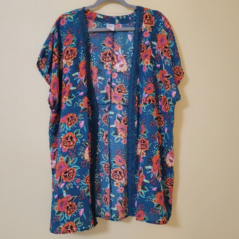 Floral Kimono Cardigan L/XL‎ Womens Lightweight Duster Boho Cover up Bloomcore